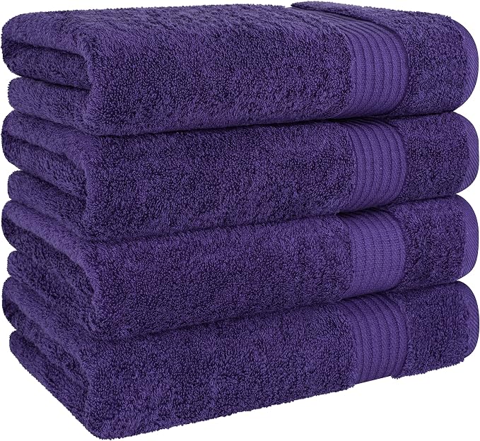 Cotton Paradise 100% Cotton Turkish Towel Set, Soft Absorbent Quick Dry, 4 Piece Bath Towel Set, Violet Purple