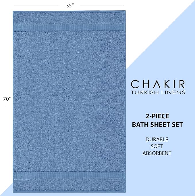 Chakir Turkish Linens, 100% Cotton Premium Quality Turkish Bath Sheets (35''x70'' Large Bath Sheet Towels - Wedgewood) | 100% cotton bath sheets, 35x70 oversized, OEKO-TEX certified, soft plush and absorbent