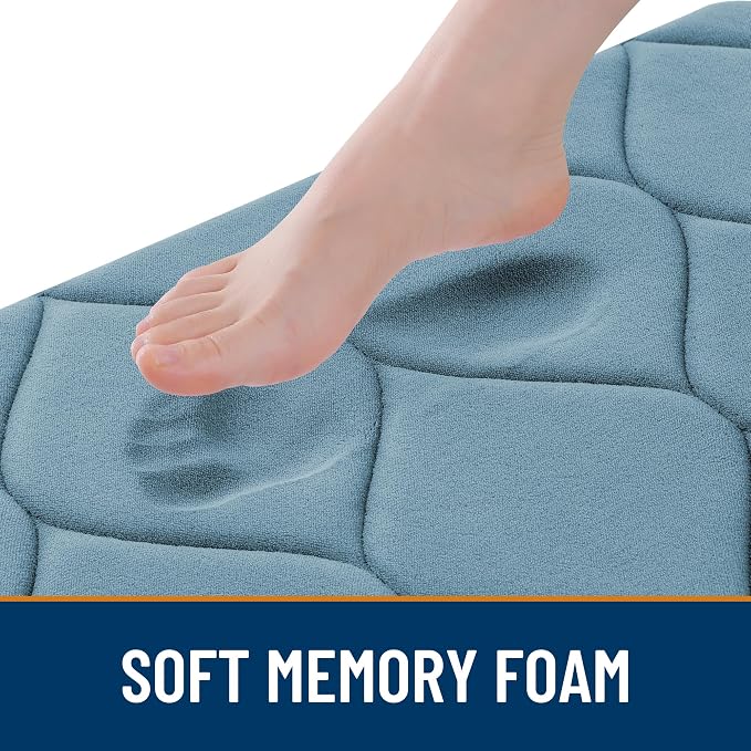 Smiry Memory Foam Bath Mat 30x20, Ultra Soft Absorbent Bathroom Rugs | Airy Blue, Plush Quick Dry and Machine Washable Cushion Bath Mats for Bathroom, Shower, Tub & Home Decor