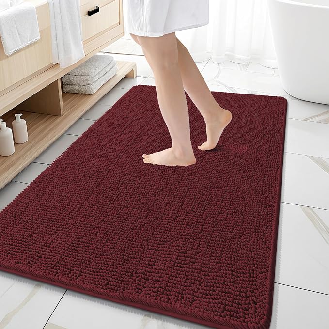 OLANLY Large Bathroom Rugs 59x35, Extra Soft Absorbent Chenille Bath Rugs | Andorra Red-Brown, Quick-Drying Rubber Backing, Washable Bath Mat for Bathroom Floor, Tub and Shower, Home Decor Accessories