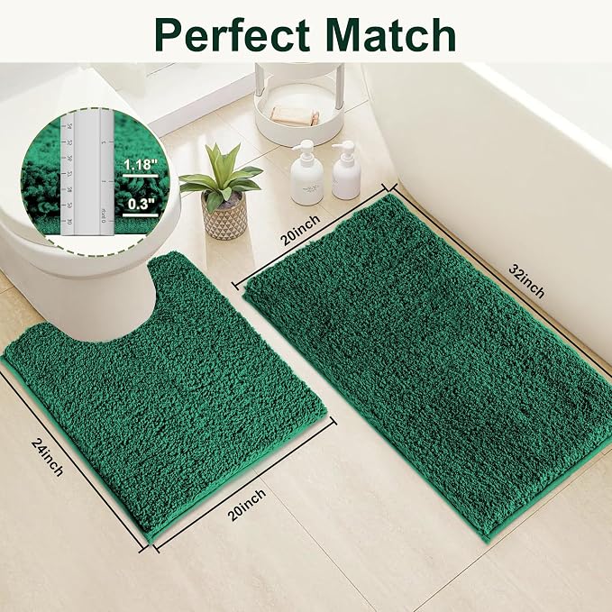 Bathroom Rugs Sets 2 Piece Non Slip Washable Bath Mat Set | Microfiber bath rug set with toilet mats for bathroom , Soft Absorbent toilet rug set TPR Rubber Backed bathroom floor mat
