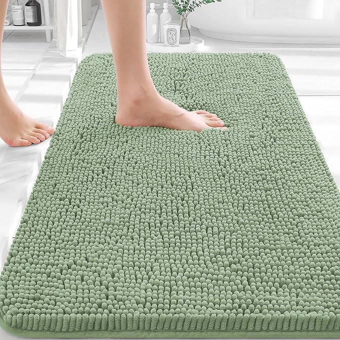 OLANLY Bathroom Rugs 32x20, Extra Soft Absorbent Chenille Bath Rugs | Sage Green, Quick-Drying Rubber Backing, Machine Washable Bath Mat for Bathroom Floor, Tub and Shower, Home Decor Accessories