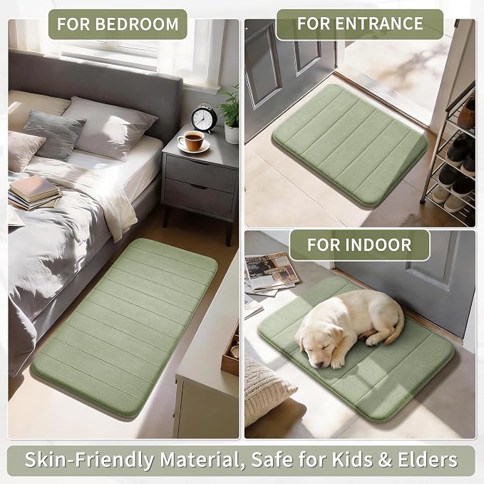 Yimobra Memory Foam Bath Mat, Super Soft Absorbent Bathroom Rug Non Slip 31.5x20 Inch, Quick Dry, Machine Washable Floor Carpet for Tub Shower, Home Decor Accessories, Sage Green
