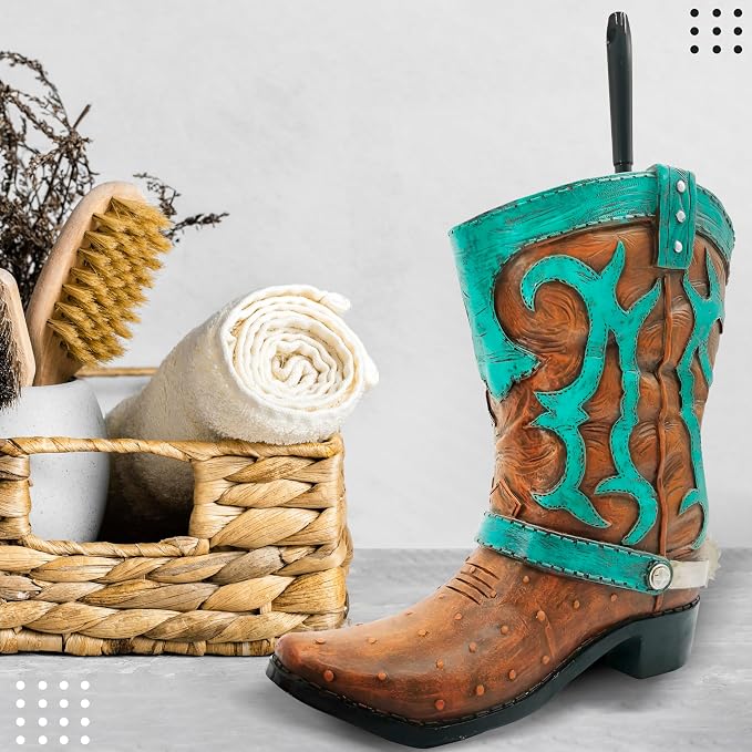 Granatan Cowboy Boot Toilet Brush Holder, Vintage Bathroom Accessories, Rustic Bathroom Decor