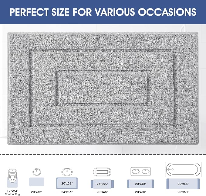 IM HOME Bathroom Rugs, Ultra Soft Plush Fluffy Microfiber Absorbent Bath Mat, Non-Slip Backing, Machine Washable Bath Mats for Bathroom Floor, Tub and Shower, Grey/24"x17"/Bordered