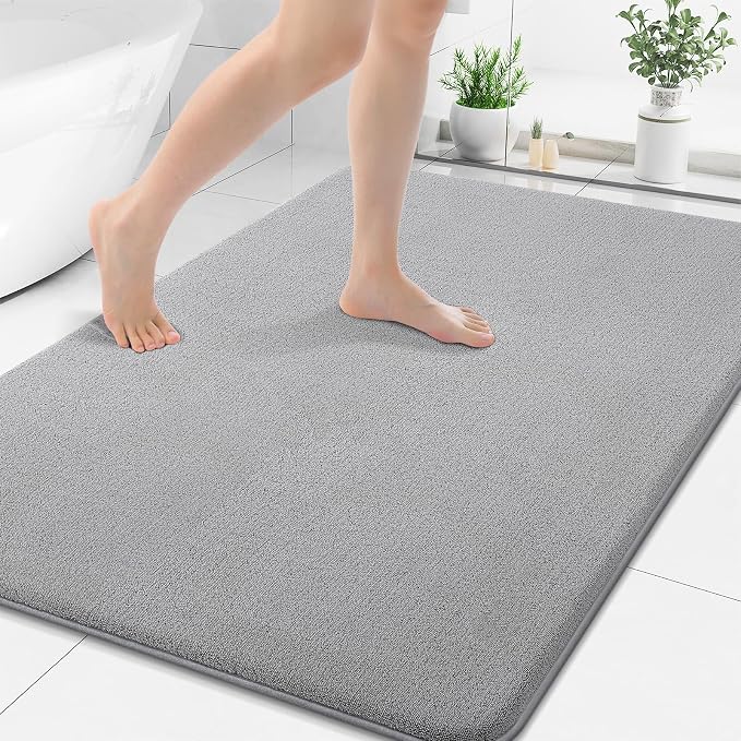 Smiry Memory Foam Bath Mat 40x30, Extra Soft Absorbent Bathroom Rugs | Grey Quick Dry, Machine Washable Bath Mats for Bathroom, Shower, Tub and Home Decor Accessories