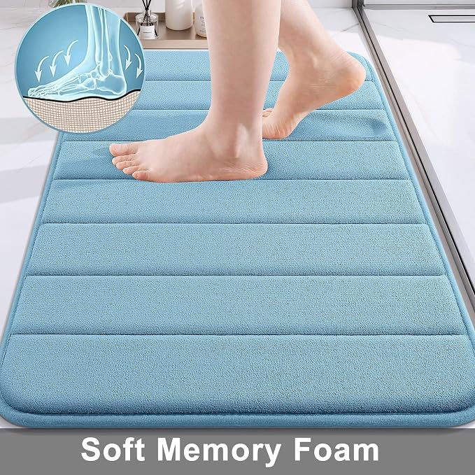 Buganda Memory Foam Bath Mat 59 x 34, Ultra Soft Absorbent Bathroom Rugs | Blue, Machine Washable Quick Dry Bath Mats for Bathroom Floor, Shower and Tub, Home Decor Accessories