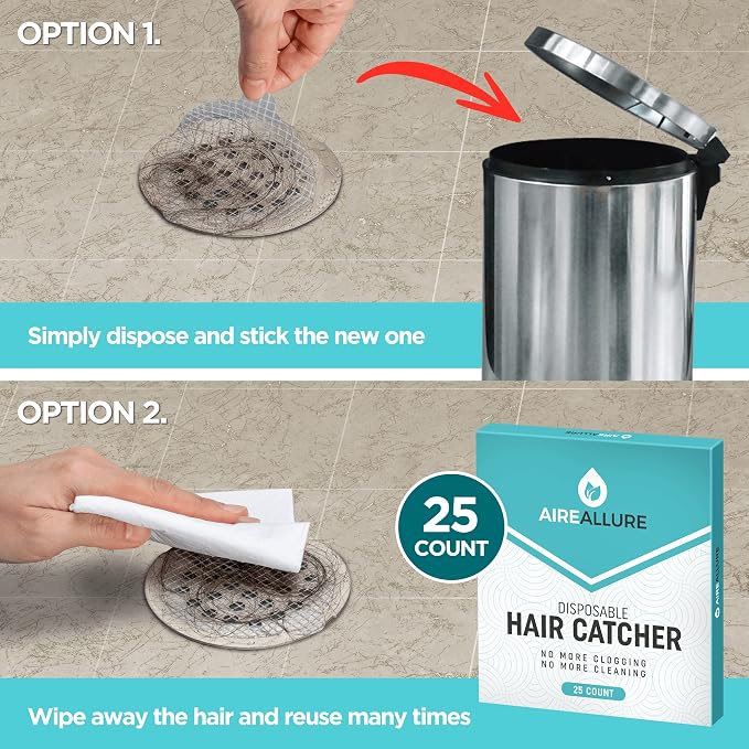 25 Pack Disposable Shower Drain Hair Catcher Mesh Stickers - Peel & Stick Drain Strainers to Prevent Clogs, Strong Waterproof Adhesive, Mess-Free Disposable Drain Covers for Shower & Bathtub