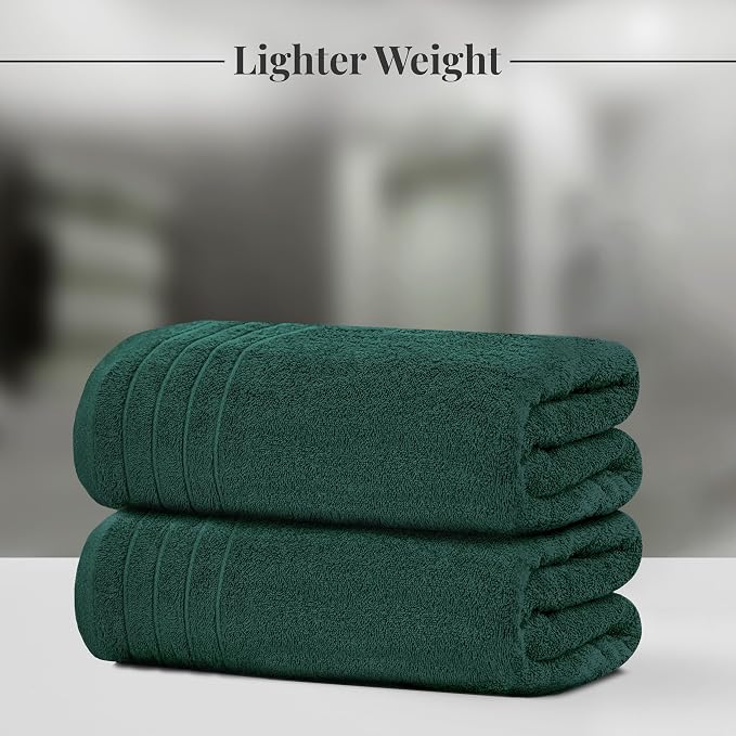8 Piece Towel Set, 2 XL Bath, 2 Hand, 4 Washcloth, Hunter Green | 100% Cotton, Lighter Weight, Quicker to Dry, Super Absorbent, Perfect for Bathroom