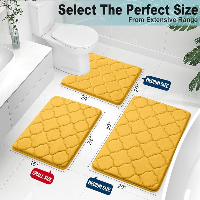OLANLY Memory Foam Bath Mat Rug 24x16, Ultra Soft Bathroom Rugs, Yellow | Thick Absorbent Carpet, Non-Slip Backing, Machine Washable, for Bathroom Floor, Tub, Shower and Home Decor Accessories