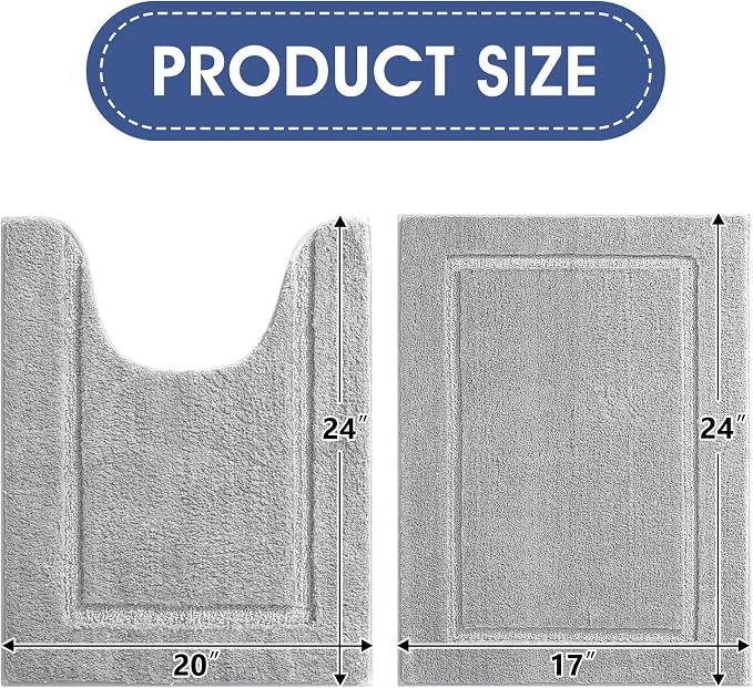 IM HOME Bathroom Rugs Sets 2 Pieces, Ultra Soft Thick Plush Fluffy Microfiber Absorbent Bath Mat, Non-Slip Backing, Machine Washable Bath Mats for Bathroom (24"x17" + U Shape 24"x20", Grey)