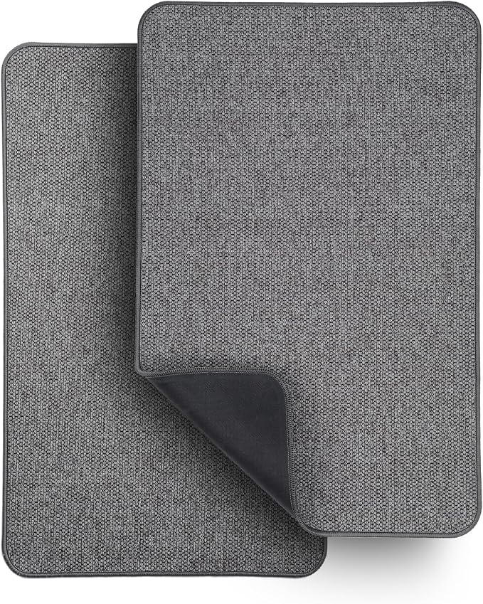 Bath Mat,Ultra Thin Bathroom Rugs,Rubber Bath Mats for Bathroom,Bath rugs | Non Slip,Quick Dry,Machine Washable,Low Pile,Absorbent,Shower Outside,Sink,Bathroom Decor Accessories.Dark Grey,17x27(2 Pack)