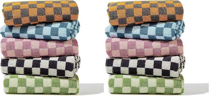 Hand Towels 10 Pack - Cotton Face Towels Soft, Absorbent, and Decorative Checkered Design for Bathroom, Kitchen, Gym, and Spa - 13 x 29 Inches for Any Occasion