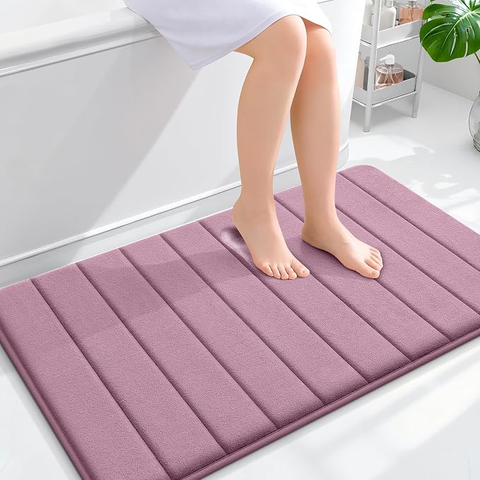 OLANLY Memory Foam Large Bath Mat 40x24, Super Soft Absorbent Bathroom Rugs | Deep Plum, Quick Dry Bath Rug, Machine Washable Shower Floor Mats, Bathmat Carpet for Bathroom Floor, Tub and Shower