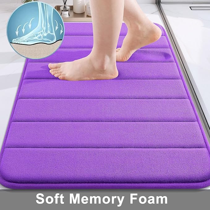 Buganda Memory Foam Bath Mat 24 x 16, Ultra Soft Absorbent Bathroom Rugs | Purple, Machine Washable Quick Dry Bath Mats for Bathroom Floor, Shower and Tub, Home Decor Accessories