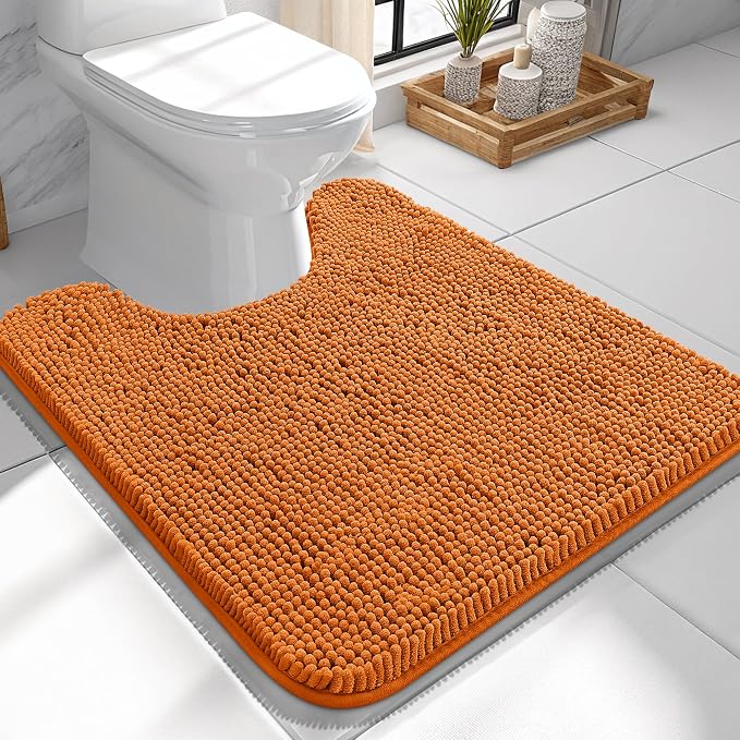 OLANLY Toilet Rugs U-Shaped 24x24, Soft Absorbent Chenille Contour Rugs | Clay, Quick-Drying Rubber Backing, Machine Washable Non-Slip Shaggy Bathroom Mat for Toilet, Home Decor Accessories