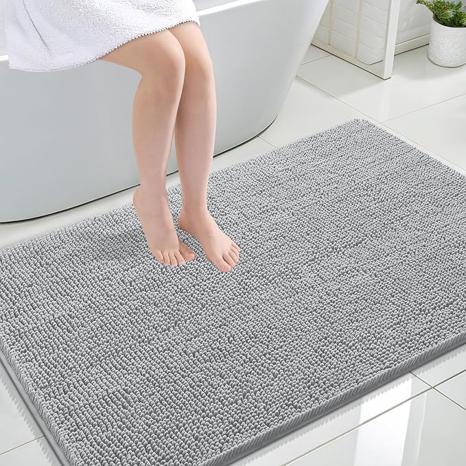 OLANLY Large Bathroom Rugs 44x32, Extra Soft Absorbent Chenille Bath Rugs | Light Grey, Quick-Drying Rubber Backing, Machine Washable Bath Mat for Bathroom Floor, Tub and Shower, Home Decor Accessories