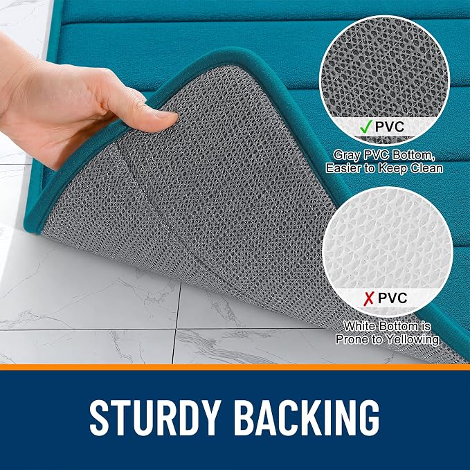 OLANLY Memory Foam Long Bathroom Rugs Runner 70x24, Super Soft Absorbent | Peacock Blue, Quick Dry Bath Mat, Machine Washable Shower Floor Rugs, Bathmat Carpet for Bathroom Floor, Tub and Shower