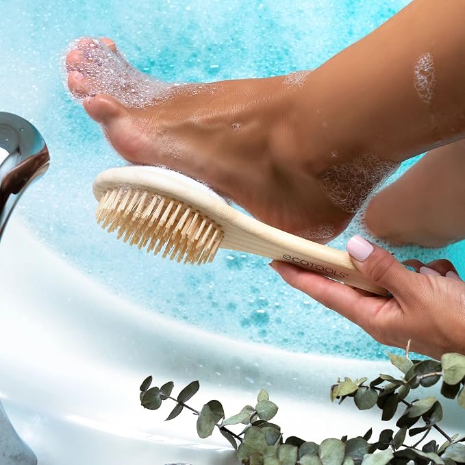 EcoTools Foot Brush + Pumice, Foot Scrubber Brush for Cleansing & Dead Skin Removal, Reveal Smooth, Soft Feet, Foot Brush for Shower & Bath, Eco-Friendly, Cruelty-Free Bristles, 4 Count