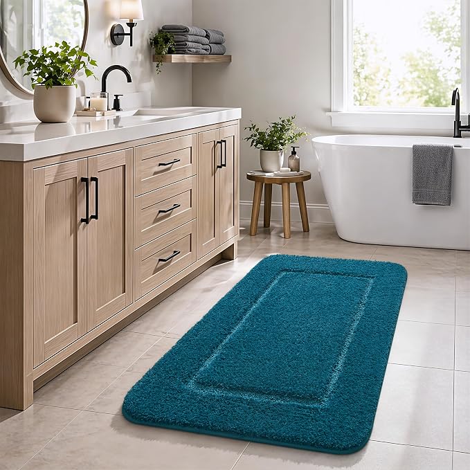 LOCHAS Bathroom Rug Set, Bath Rugs Sets 3 Piece Non Slip, Peacock Blue | Washable Absorbent Microfiber Bath Mat Set, Soft Cozy Bathroom Mat for Shower Sink Toilet