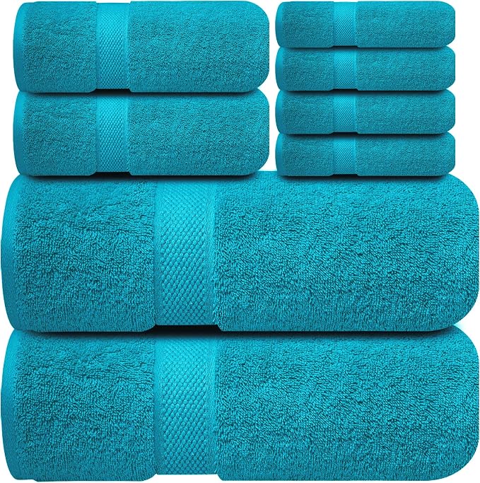 Infinitee Xclusives 100% Cotton Bath Towel Set – 8 Piece Bathroom Towel Set | (2 Bath Towels, 2 Hand Towels, 4 Washcloths) – Soft & Absorbent Towels for Bathroom - Gym, Shower, Spa & Hotel Use
