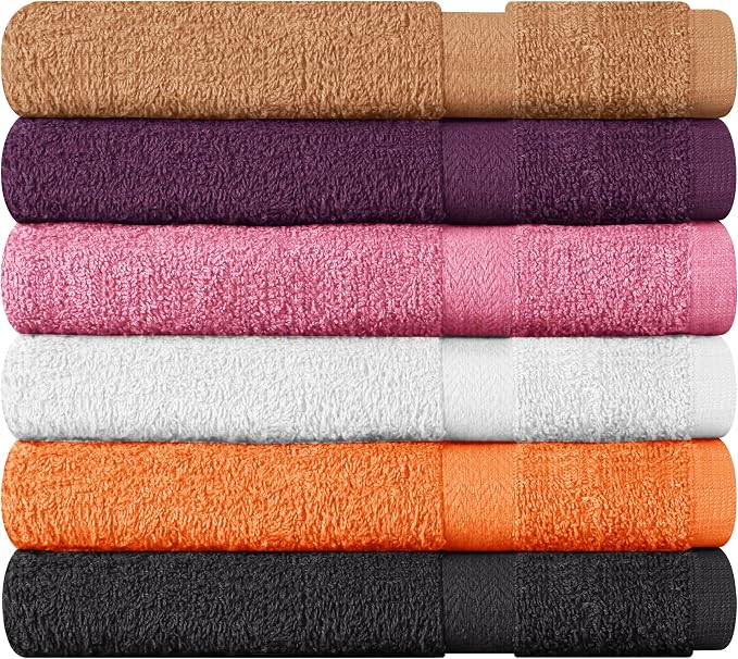 Towel and Linen Mart 100% Cotton 12 Pack Bath Towel Set, Quick Dry, Super Absorbent, Light Weight, Soft, (27 x 54 Pack of 6) (27 x 54 12 Pack, Plum, Pink, Beige, Grey, White, Peach)