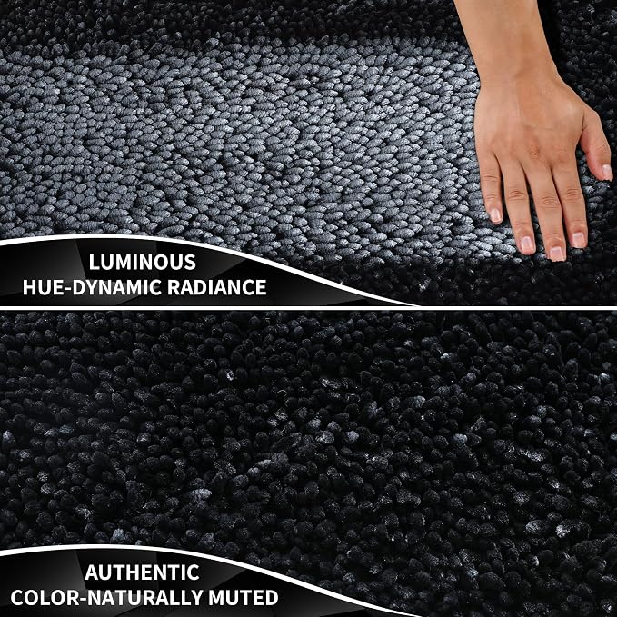 Yimobra Bathroom Rugs Sets 2 Piece, Soft Absorbent Bath Mat and U-Shaped Toilet Rug with Non Slip Backing, Luxury Shaggy Bath Mats for Bathroom, Machine Washable, 31.5"x20"+24"x20", Black
