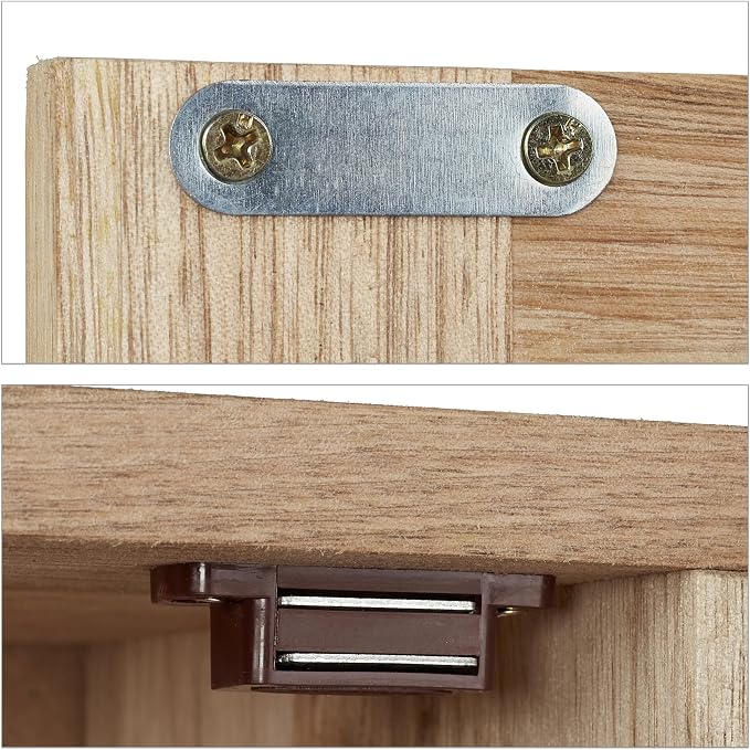 Relaxdays Wall Cabinet, 2 Levels, Door with Magnetic Lock, Narrow Wooden Storage, Bathroom, Kitchen, 42x42x18cm, Natural