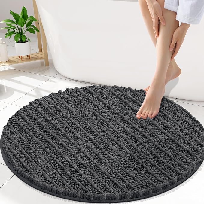 Smiry Bathroom Rugs Round 30X30, Extra Soft Rubber Backing Bath Mats | Dark Grey Machine Washable Non Slip Quick Dry Bath Mats for Bathroom Floor, Tub, Shower, Home Decor Accessories
