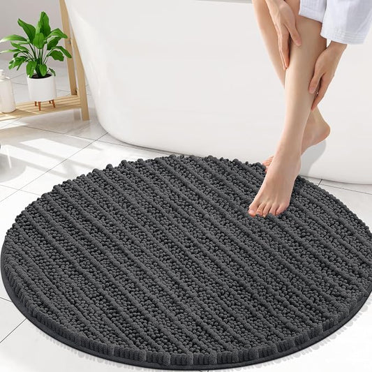 Smiry Bathroom Rugs Round 30X30, Extra Soft Rubber Backing Bath Mats | Dark Grey Machine Washable Non Slip Quick Dry Bath Mats for Bathroom Floor, Tub, Shower, Home Decor Accessories
