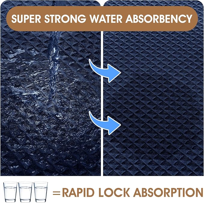 Memory Foam Bath Mat Set 3 Piece, Ultra Soft Absorbent Waffle Bathroom Rugs, Super Non-Slip PVC Backing Bath Rug Quick Dry, Machine Washable Rug for Tub, Shower, Home Decor Accessory, Navy Blue
