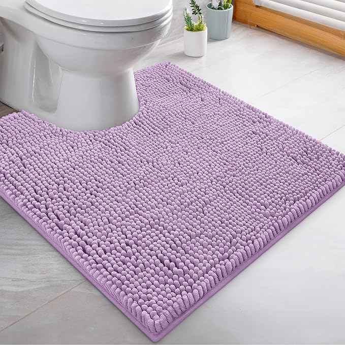 LuxUrux 3 Piece Bathroom Rug Set, Non-Slip Shaggy Chenille, Lavender, Includes U-Shaped Contour Toilet Mat, 20 x 30'' and 16 x 24'' Bath Mats, Machine Washable