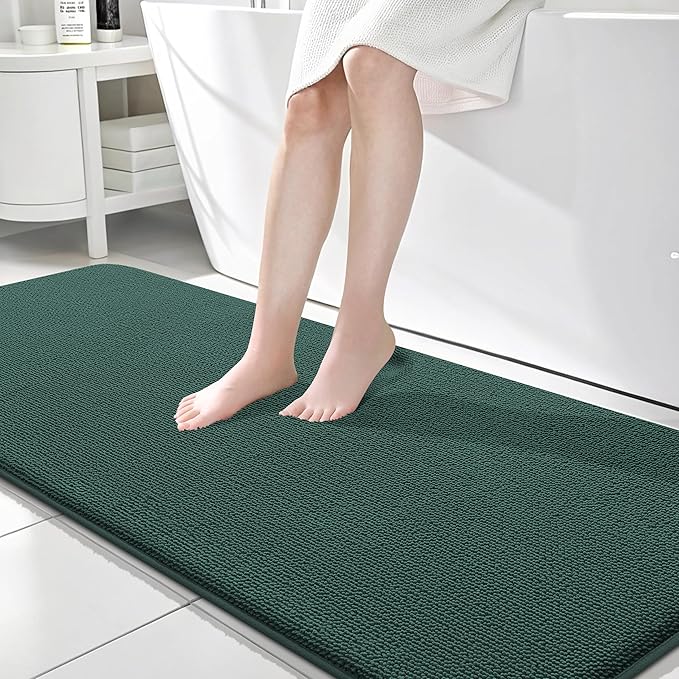 OLANLY Memory Foam Bathroom Runner Rugs 70x24, Long Mats, Blackish Green | Soft Quick Dry Bath Rugs, Non-Slip, Absorbent Machine Washable Mat for Bathroom Floor, Tub and Shower, Home Decor Accessories