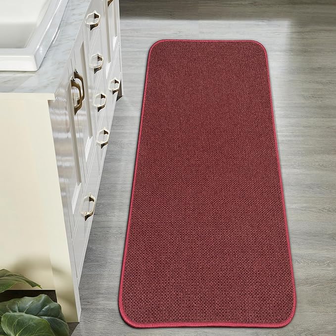 Bosap Bath Mat,Ultra Thin Bathroom Runner Rugs,Large Bath Mats for Bathroom | Quick Dry,Non-Slip,Machine Washable,Low Pile,Bath Rug,Shower Outside,Sink,Home Decor Accessories.Red,1'5"x2'11"(17x35inch)