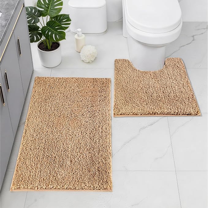 Bathroom Rugs Sets 2 Piece Non Slip Washable Bath Mat Set | Microfiber bath rug set with toilet mats for bathroom , Soft Absorbent toilet rug set TPR Rubber Backed bathroom floor mat