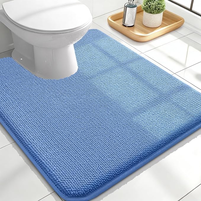 OLANLY Memory Foam Bathroom Toilet Rugs U-Shaped 24x20, Cornflower Blue | Soft Quick Dry Bath Rugs, Non-Slip, Machine Washable Absorbent Mat for Bathroom Floor, Tub and Shower, Home Decor Accessories