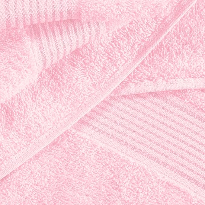 Ultra Soft 6 Pack Cotton Towel Set, Contains 2 Bath Towels 28x55 inch, 2 Hand Towels 16x24 inch & 2 Wash Coths 12x12 inch, Ideal Everyday use, Compact & Lightweight - Pink