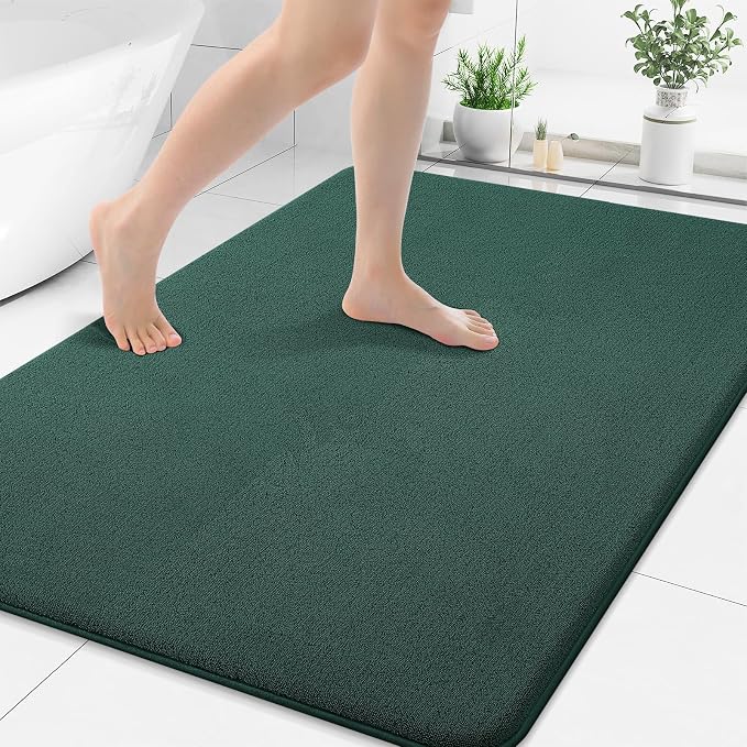 Smiry Memory Foam Bath Mat 40x30, Extra Soft Absorbent Bathroom Rugs | Green Quick Dry, Machine Washable Bath Mats for Bathroom, Shower, Tub and Home Decor Accessories