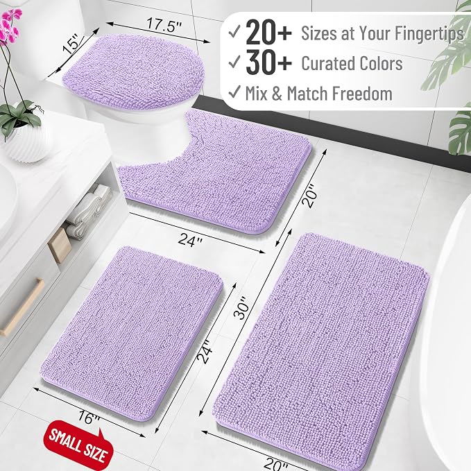 OLANLY Toilet Rugs U-Shaped 24x24, Soft Absorbent Chenille Contour Rugs | Lavender, Quick-Drying Rubber Backing, Machine Washable Non-Slip Shaggy Bathroom Mat for Toilet, Home Decor Accessories