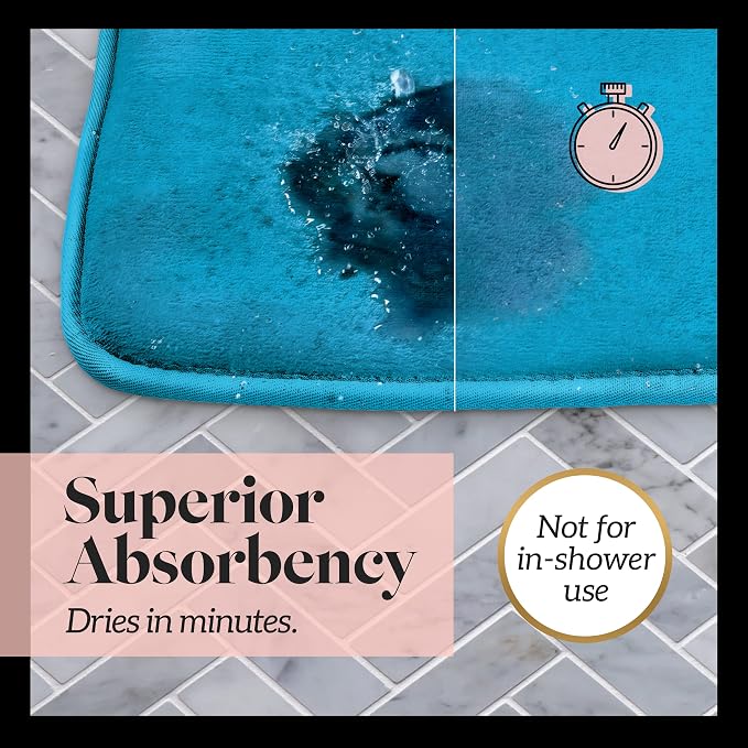 Memory Foam Bath Mat Non Slip Absorbent Super Cozy Velvet Bathroom Rug Carpet (22 inches X 36 inches, Caribbean Sea)