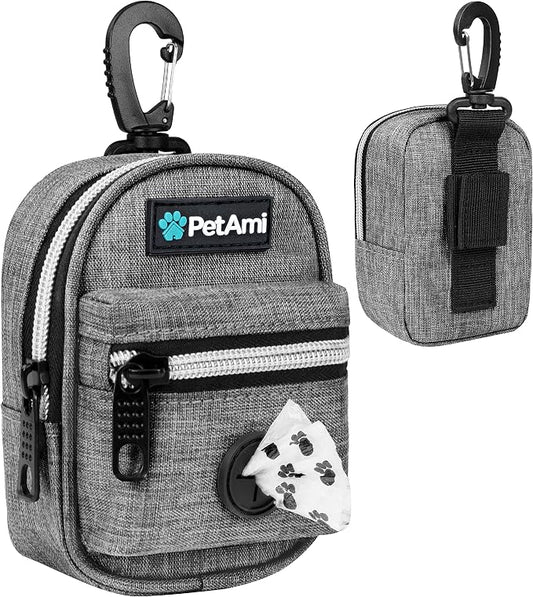 PetAmi Dog Poop Bag Holder for Leash, Waste Bag Dispenser Pet Pouch, Grey | Doggy Puppy Walking Accessories Travel Camping, Dog Treat Pouch Supplies Must Have, Doggie Poo, Jogging, Walks