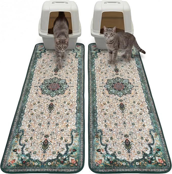 Hompet Cat Litter Mat 2 Pack, 18x54 Large Machine Washable Trapping Mats for Cats, Super Absorbent & Urine-Proof Cat Litter Box Mat for Floor, Waterproof & Non Slip Kitty Litter Rug