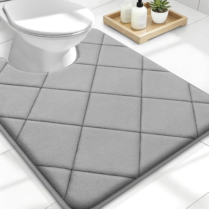 OLANLY Memory Foam Toilet Rugs U-Shaped 24x20, Ultra Soft and Absorbent | Grey, Quick Dry Commode Contour Rugs, Machine Washable, Comfortable Bathroom Contour Bath Mats for Toilet Base