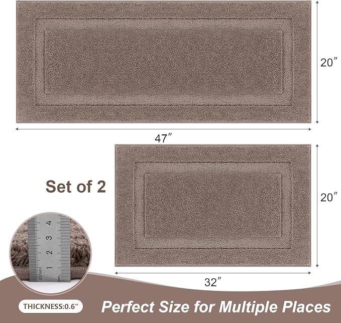 SHACOS Soft Microfiber Bathroom Rugs Set of 2 Pieces, Coffee | 47x20 + 32x20, Absorbent Plush Bath Rugs, Non Slip Washable Shaggy Bath Mats, Fluffy Bathroom Runner Floor Mats Shower Rug
