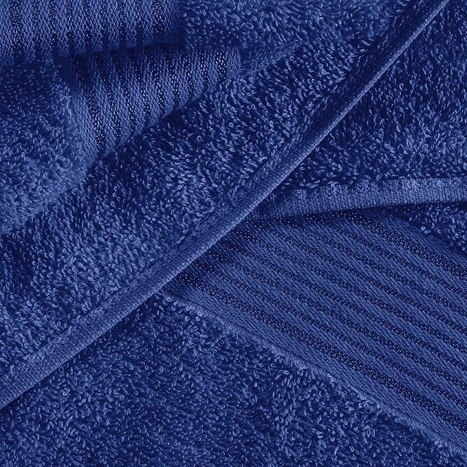 Ultra Soft 6 Pack Cotton Towel Set, Contains 2 Bath Towels 28x55 inch, 2 Hand Towels 16x24 inch & 2 Wash Coths 12x12 inch, Ideal Everyday use, Compact & Lightweight - Navy Blue