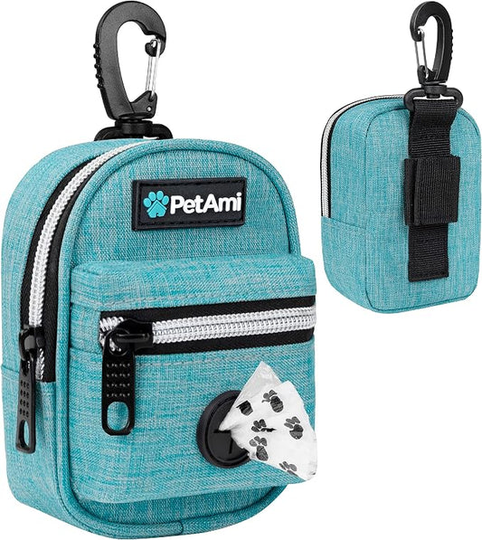 PetAmi Dog Poop Bag Holder for Leash, Waste Bag Dispenser Pet Pouch, Blue | Doggy Puppy Walking Accessories Travel Camping, Dog Treat Pouch Supplies Must Have, Doggie Poo, Jogging, Walks