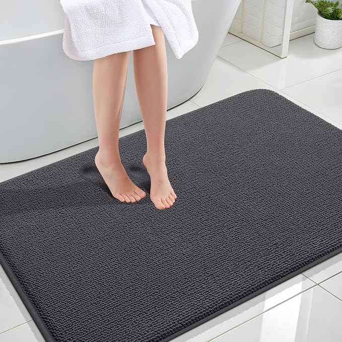OLANLY Memory Foam Large Bathroom Rugs 47x32, Absorbent Bath Mat, Dark Grey | Soft Quick Dry Bath Rugs, Non-Slip Carpet, Machine Washable Mat for Bathroom Floor, Tub and Shower, Home Decor Accessories