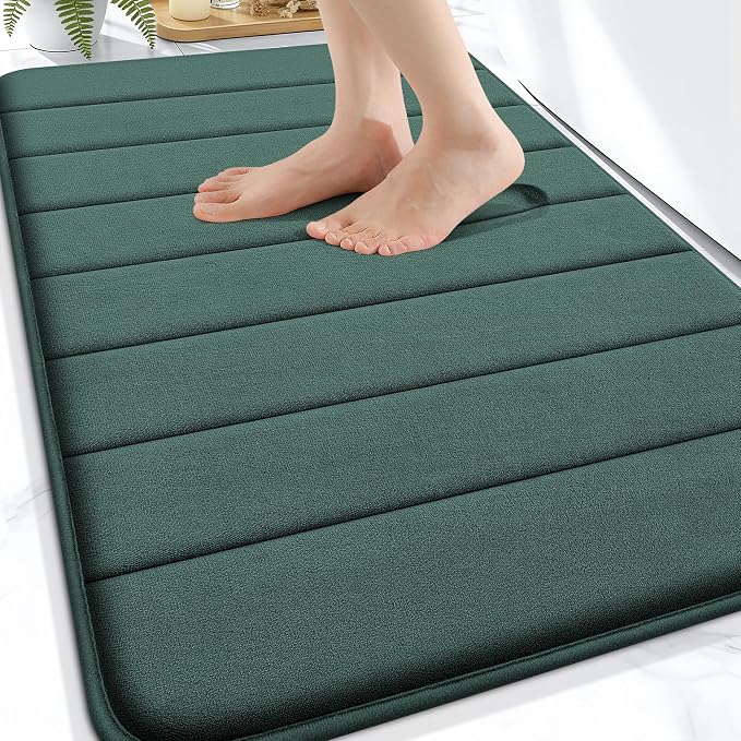OLANLY Memory Foam Bath Mat 34x21, Super Soft and Absorbent Bathroom Rugs | Blackish Green, Quick Dry Bath Rug, Machine Washable Shower Floor Mats, Bathmat Carpet for Bathroom Floor, Tub and Shower