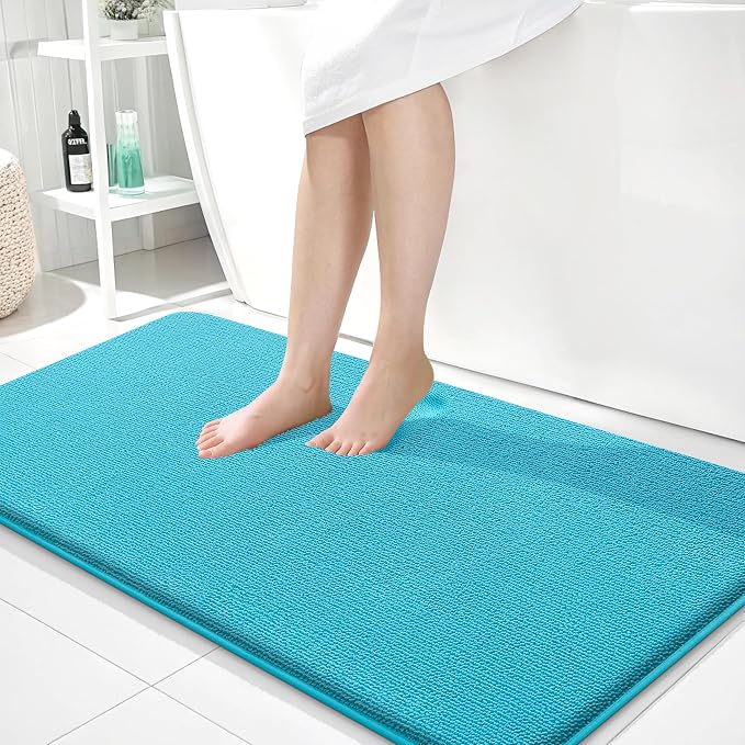 OLANLY Memory Foam Bathroom Runner Rugs 44x24, Absorbent Long Mat, Aqua Sky | Soft Quick Dry Bath Rugs, Non-Slip Carpet, Machine Washable Mat for Bathroom Floor, Tub and Shower, Home Decor Accessories