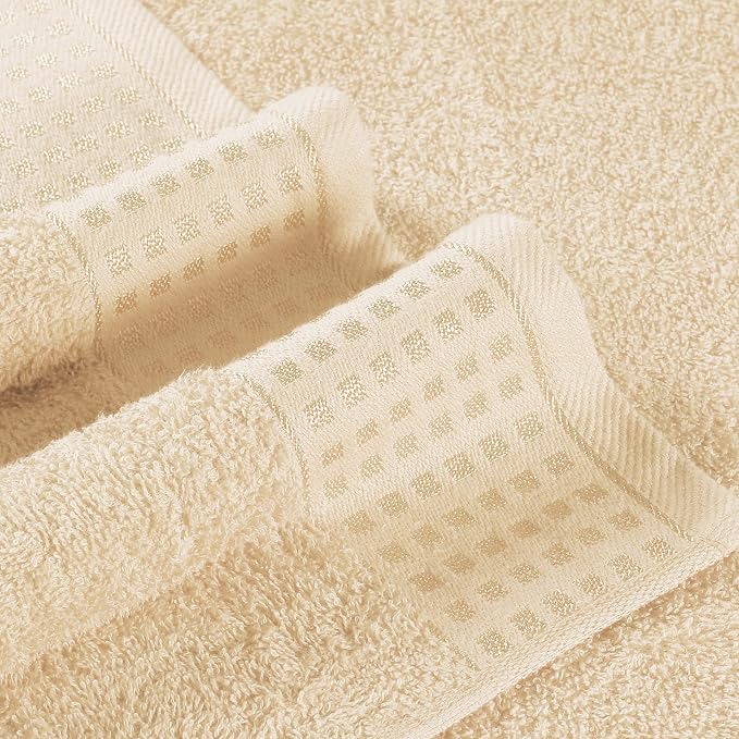 GLAMBURG 100% Cotton Ultra Soft 6 Pack Towel Set, Contains 2 Bath Towels 28x55 Inches, 2 Hand Towels 16x24 Inches & 2 Wash Coths 12x12 Inches, Compact Absorbent Lightweight & Quickdry - Ivory